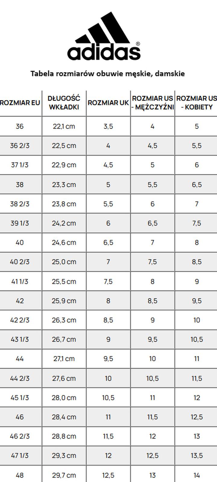 Tabela rozmiarów adidas i metka